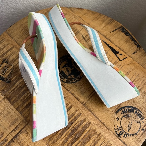 Coach Felicite Watercolor Stripe Platform Wedge Thong Sandal Size 10 M - Picture 8 of 17